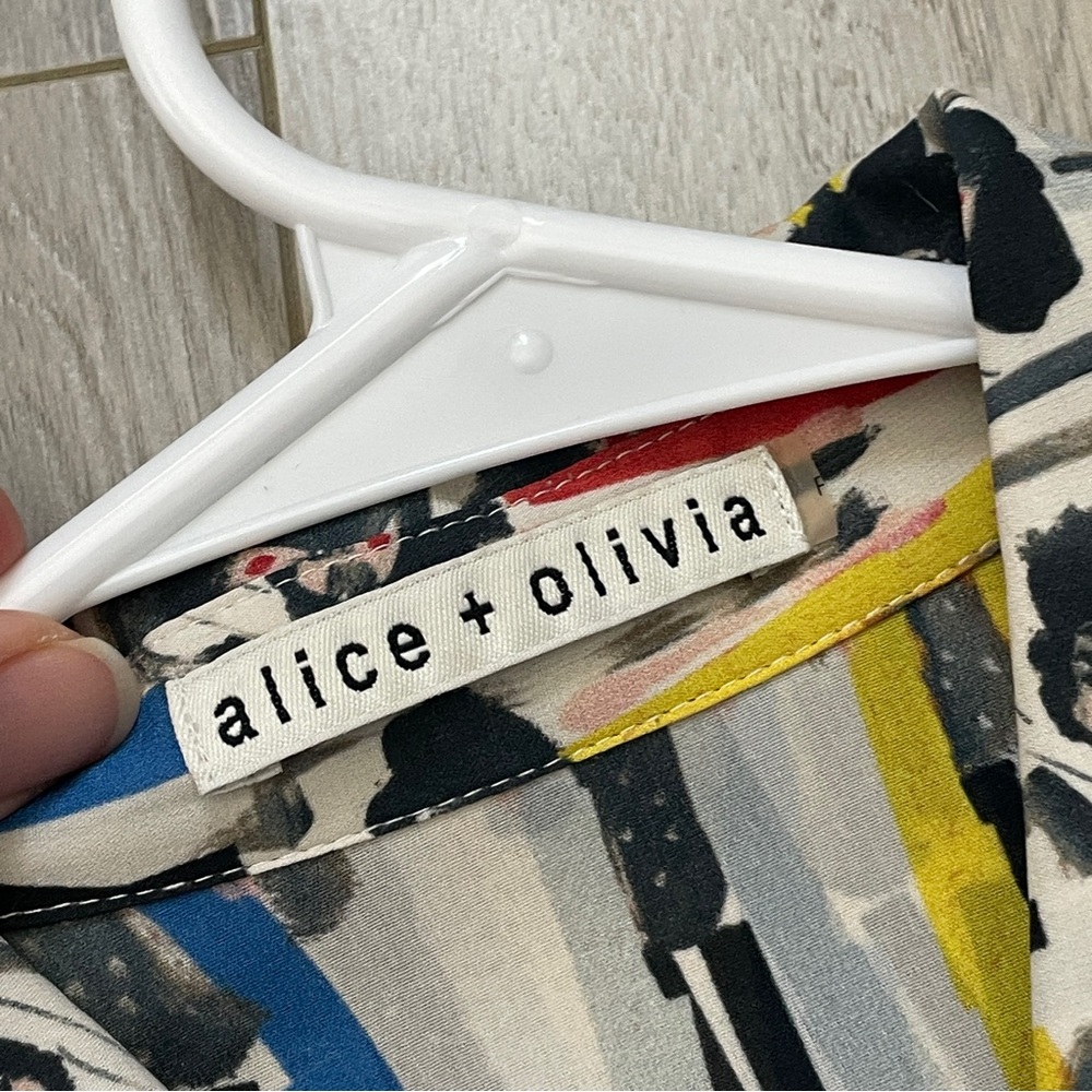 alice + olivia Blouse silk willa donald roberston button up womens (xsmall) art - Picture 2 of 5